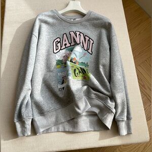 Ganni Gray Graphic Sweatshirt